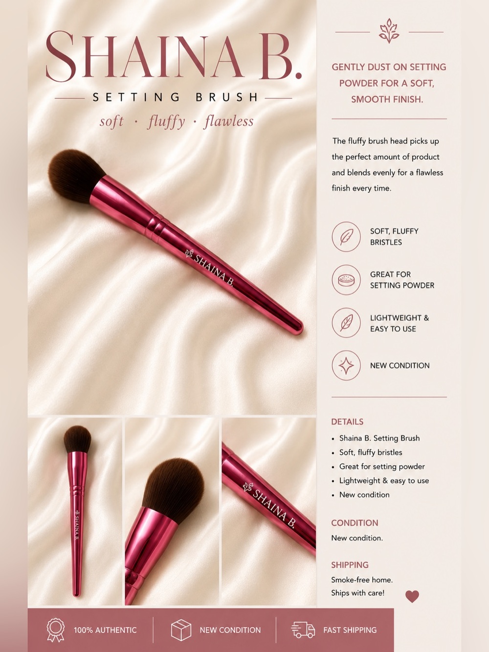 Shaina B. Miami Setting Brush – Professional Makeup Brush – Pink
